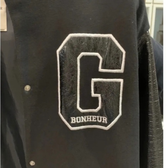 Gray Varsity Jacket with Striped Trim - Picture 2 of 8